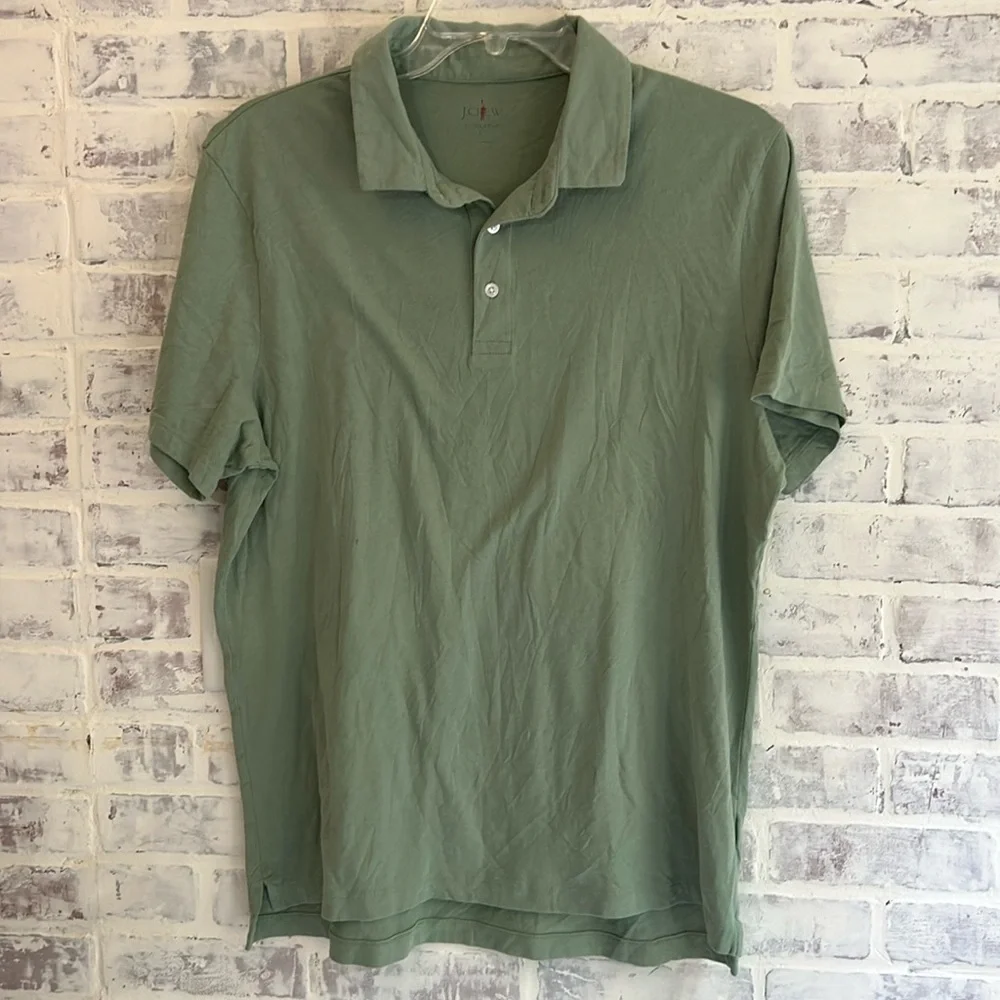 J. Crew Mens Large Sueded Cotton Polo Shirt Tshirt Green Preppy Short Sleeve